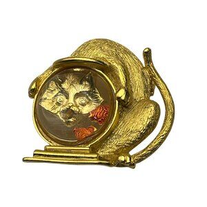 Vintage JJ Jonet Cat/Fishbowl Brooch